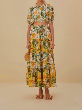 ✨ FARM Rio Mixed Biriba Fruit Tiered Maxi Skirt - Size Medium - Like New!